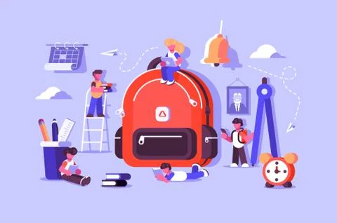 Child bag with essential stuff for study Stock Illustration