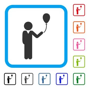 Child With Balloon Framed Icon Illustrazione stock
