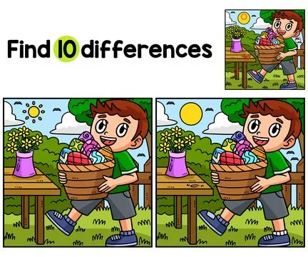 Child Basket of Easter Eggs Find The Differences Stock Illustration