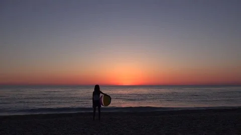 Child on Beach Seashore at Sunset, Little Girl Playing on Coastline Sea Waves 4K Stock Footage