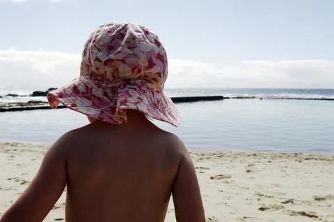 Child beach sunhat Stock Photos