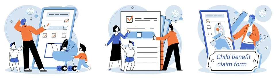 Child benefit. The child benefit program gives financial aid to families in need Stock Illustration