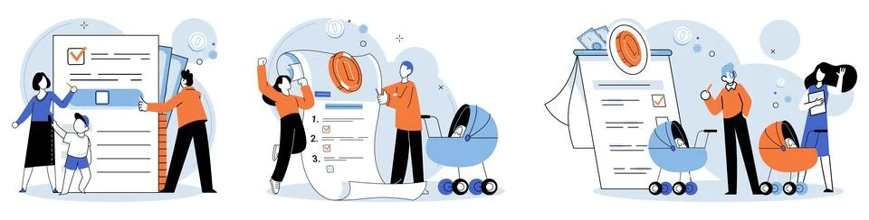 Child benefit. The child benefit program acts as aid in supporting families with Stock Illustration
