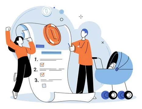 Child benefit. The child benefits program provides financial support to families Stock Illustration