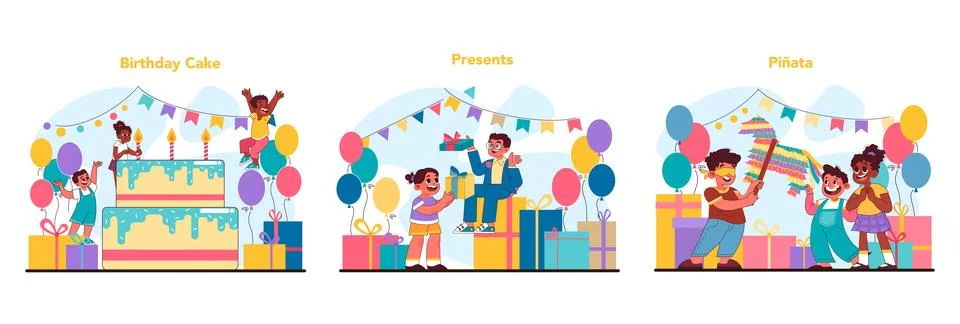 Child birthday set. Flat vector illustration Illustrazione stock