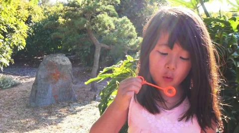 Child blowing bubbles laughing Stock Footage 877803