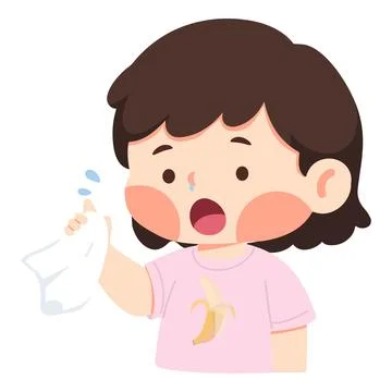 Child Blowing Nose With Tissue Feeling Sick Stock Illustration