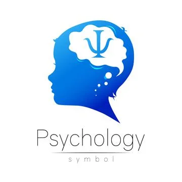 Child blue logotype in vector with brain and psychology sign. Silhouette profile Stock Illustration