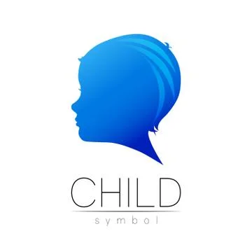 Child blue logotype in vector. Silhouette profile human head. Concept logo for Stock Illustration