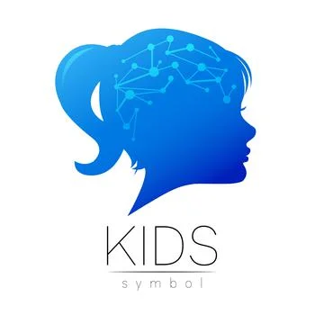 Child Blue Vector Logotype vector Silhouette profile human head. Concept logo Stock Illustration