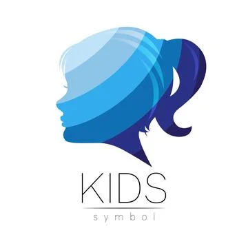 Child Blue Vector Logotype vector Silhouette profile human head. Concept logo Stock Illustration