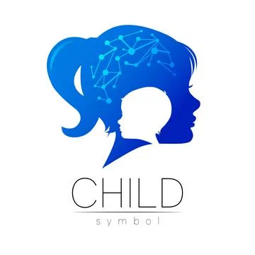 Child Blue Vector Logotype vector Silhouette profile human head. Concept logo Illustrazione stock