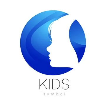 Child Blue Vector Logotype vector Silhouette profile human head. Concept logo Stock Illustration