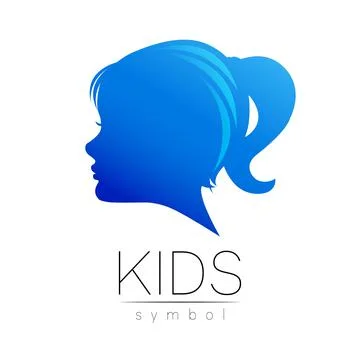 Child Blue Vector Logotype vector Silhouette profile human head. Concept logo Stock Illustration