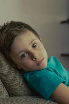 Child boy on close-up looking to the camera 스톡 사진