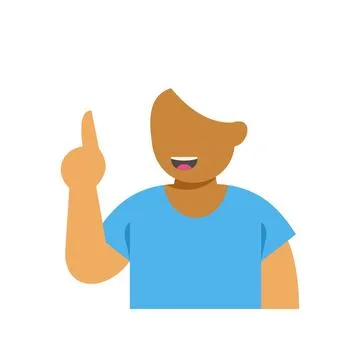 Child boy finding new idea with finger pointing up Illustrazione stock