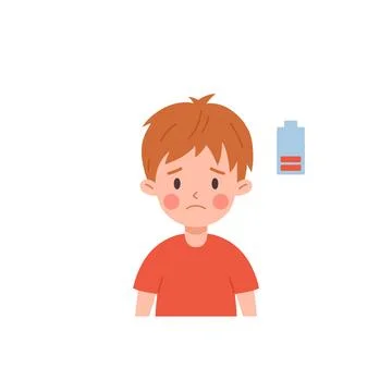 Child boy having fatigue flu symptom flat style, vector illustration Illustrazione stock