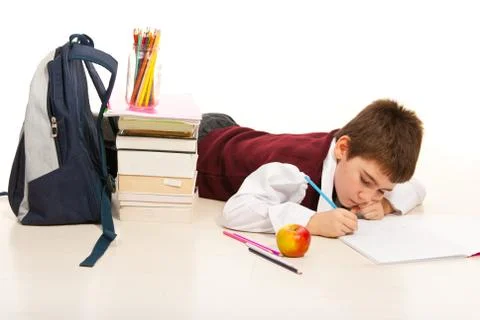 Child boy making homework Stock Photos