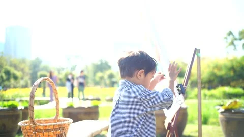 Child boy playin in nature park enjoying in playground garden Stock Footage 146152353
