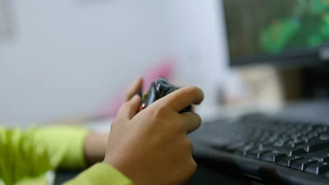 Child boy playing console game on at home,kids computer videogames addiction Stock Footage 213230764
