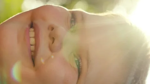 Child boy portrait, look up raise eyes, childhood dream, smile looking camera Stock Footage 260839522