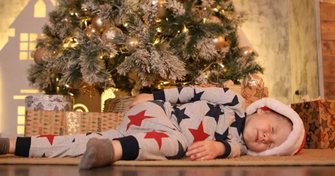 Child boy in Santa hat Stock Footage 97385838