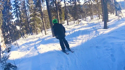 Child boy skiing through forest. 動画素材 86281706