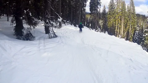 Child boy skiing through forest. 動画素材 86288752