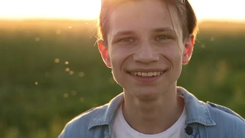 Child boy smiling to camera portrait, caucasian kid, boy with big smile Stock-Footage 196828811