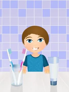 Child brushing teeth Stock Illustration