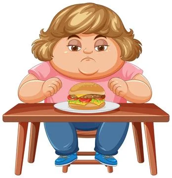 Child with Burger at Table Stock Illustration
