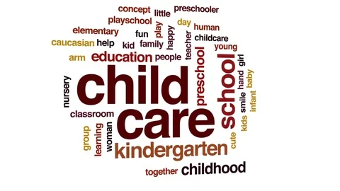 Child care animated word cloud, text design animation. Stock Footage 78647775