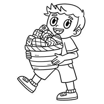 Child Carrying Basket of Easter Eggs Isolated Ilustración de archivo