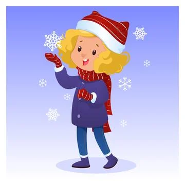 Child catching snowlakes in winter. Vector illustration Stock Illustration