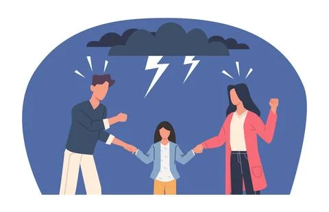 Child caught between divorcing parents fighting for custody of child. Unhappy Stock Illustration