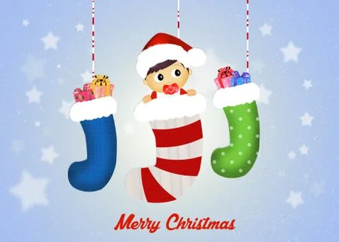 Child in Christmas socks Stock Illustration