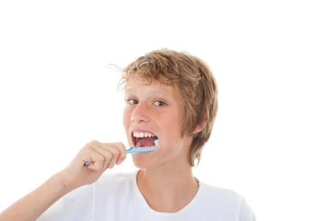 Child cleaning teeth Stock Photos