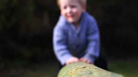 Child climbs on log Stock Footage 46723946