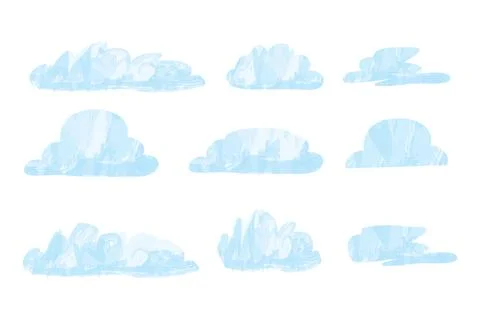 Child-like cloud drawing. Abstract clouds with watercolor texture. Stock Illustration