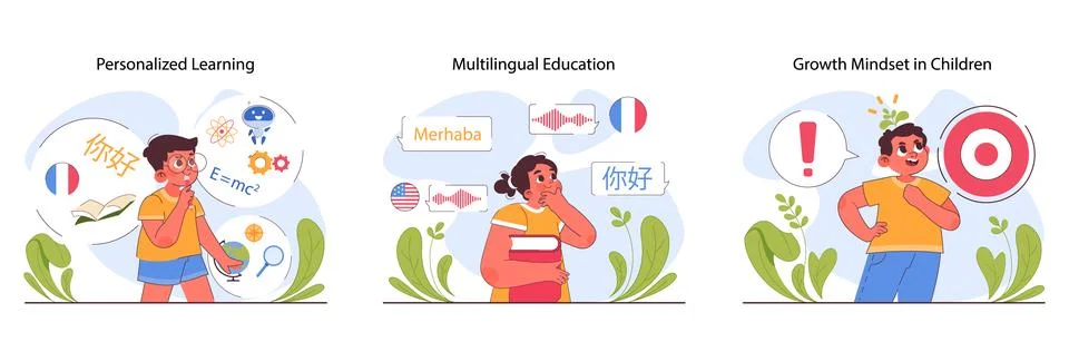 Child cognitive development set. Process of kids intelligence, creativity Stock Illustration