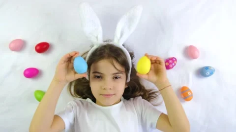 Child concept happy easter with eggs. Selective focus. Kid. Stock Footage 151026110