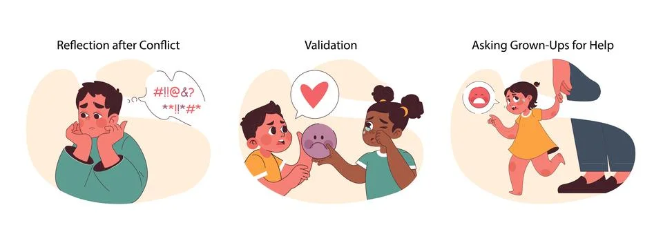 Child Conflict Resolution set. Flat vector illustration イラスト素材