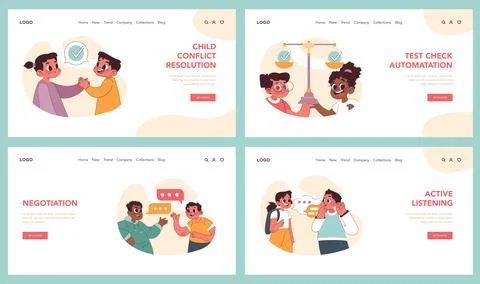 Child Conflict Resolution set. Flat vector illustration Stock Illustration