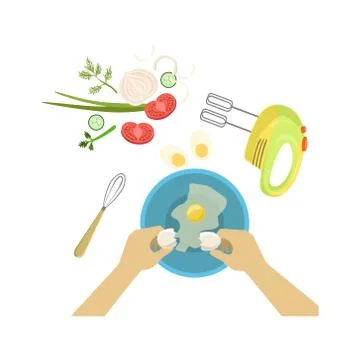 Child In Cooking Class Illustration With Only Hands Visible From Above Ilustración de archivo