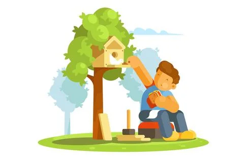 Child Crafting Bird Abode Stock Illustration