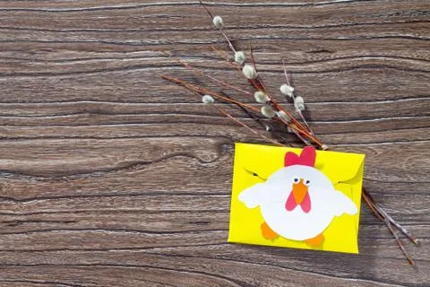 The child create an Easter card Cockerel. Handmade. Stock Photos