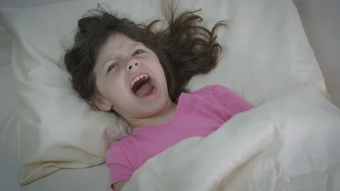 Child cry in the bed. Stock Footage 118404053