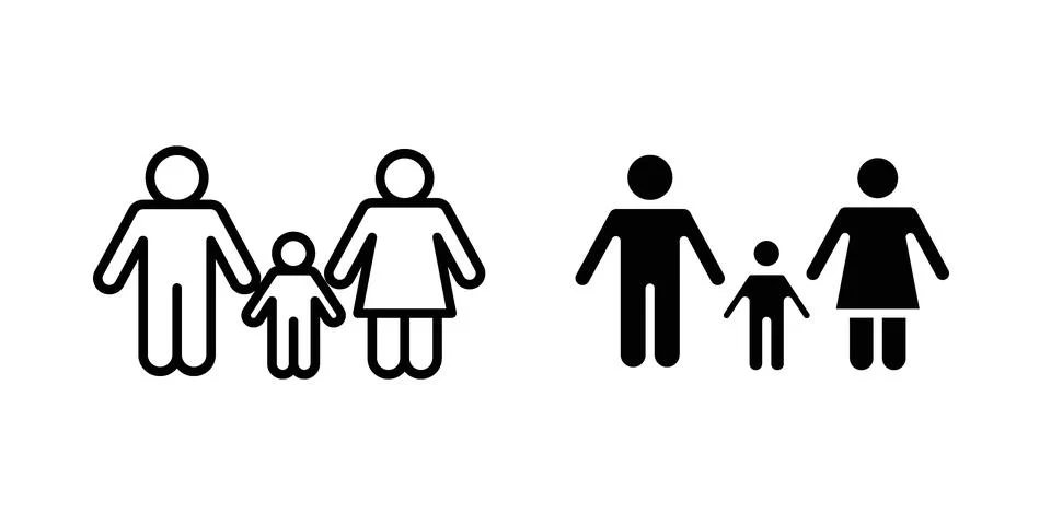 Child custody icon linear versions pack on white background Illustrazione stock