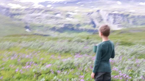 Child, cute boy, brushing his teeth in front of a tent in the morning in a .. Stock Footage 343642128