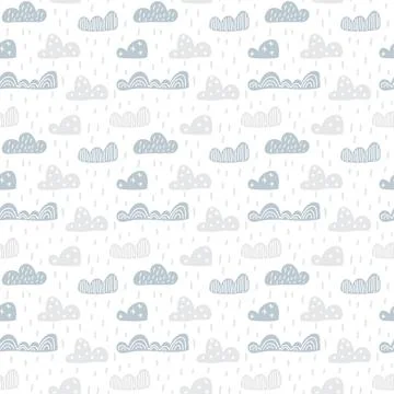Child cute doodle clouds seamless pattern in scandinavian style. Vector hand Stockillustratie